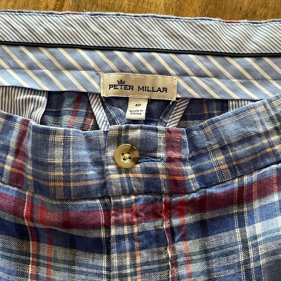 Peter Millar Seaside Men's Size 40 100% Linen Blue Madras Plaid Check Shorts-EUC - Picture 3 of 7